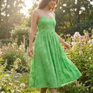 Bombažna tkanina EMBROIDERY Catchy leaves green
