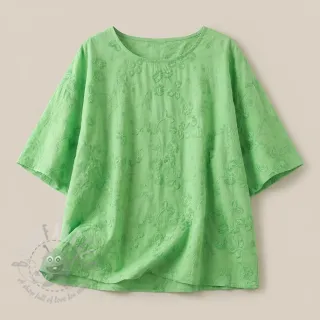 Bombažna tkanina EMBROIDERY Catchy leaves green