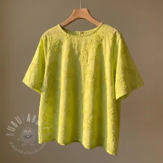 Bombažna tkanina EMBROIDERY Catchy leaves lime