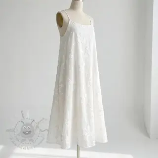 Bombažna tkanina EMBROIDERY Catchy leaves off white