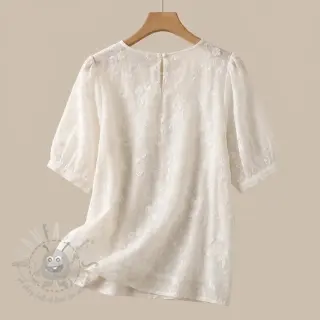 Bombažna tkanina EMBROIDERY Catchy leaves off white
