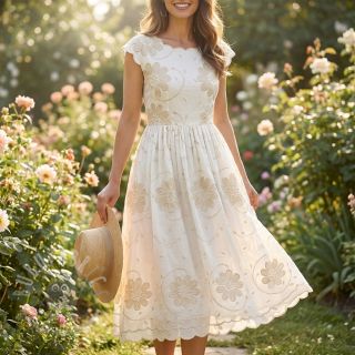 Bombažna tkanina EMBROIDERY Bellagio butter