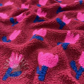 Plaščevina TEDDY JACQUARD Tulips dark red