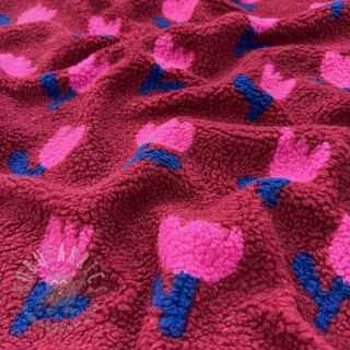 Plaščevina TEDDY JACQUARD Tulips dark red