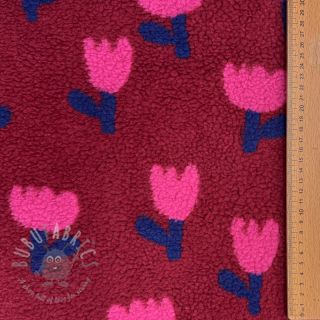 Plaščevina TEDDY JACQUARD Tulips dark red