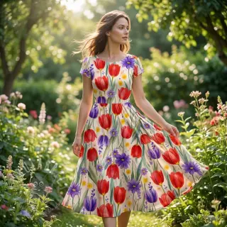 Jersey VISCOSE LYCRA HEAVY Tulips design A