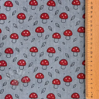 Žamet STRETCH Little mushrooms old blue