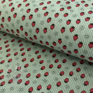 Žamet STRETCH Little strawberries old green