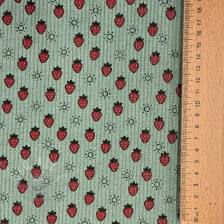 Žamet STRETCH Little strawberries old green