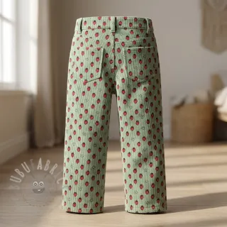 Žamet STRETCH Little strawberries old green