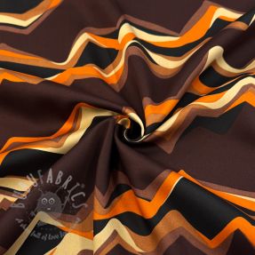 Bombažna tkanina SATIN Abstract waves dark brown