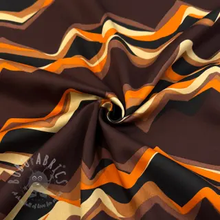Bombažna tkanina SATIN Abstract waves dark brown