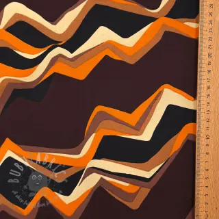 Bombažna tkanina SATIN Abstract waves dark brown
