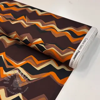 Bombažna tkanina SATIN Abstract waves dark brown