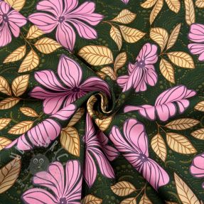 Bombažna tkanina SATIN Autumn flowers dark green