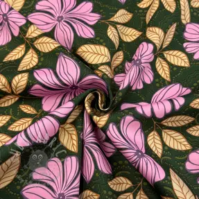 Bombažna tkanina SATIN Autumn flowers dark green