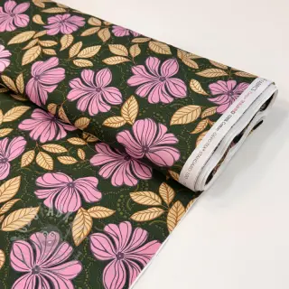 Bombažna tkanina SATIN Autumn flowers dark green