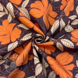 Bombažna tkanina SATIN Autumn flowers dark brown