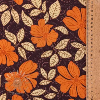 Bombažna tkanina SATIN Autumn flowers dark brown