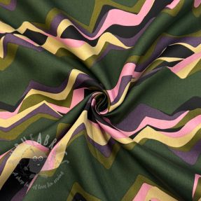 Bombažna tkanina SATIN Abstract waves dark green