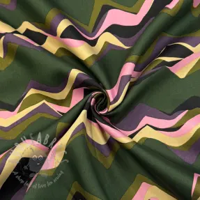 Bombažna tkanina SATIN Abstract waves dark green