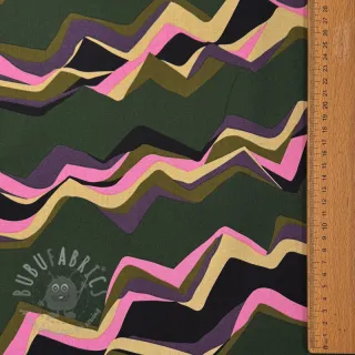 Bombažna tkanina SATIN Abstract waves dark green
