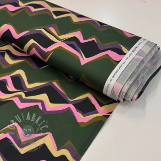 Bombažna tkanina SATIN Abstract waves dark green