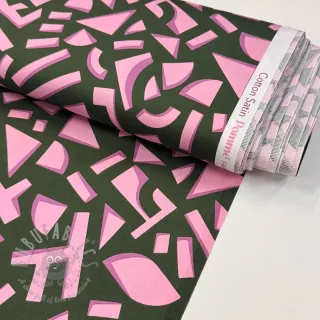 Bombažna tkanina SATIN Geometric dark green