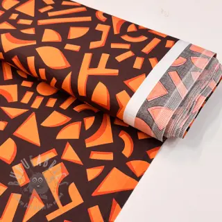 Bombažna tkanina SATIN Geometric dark brown