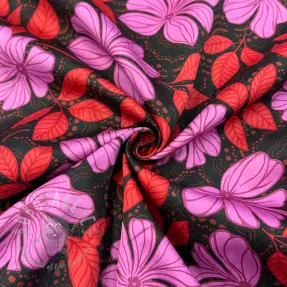 Bombažna tkanina SATIN Autumn flowers dark red