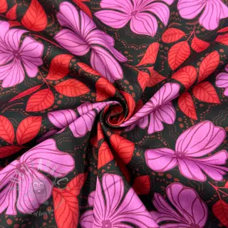 Bombažna tkanina SATIN Autumn flowers dark red