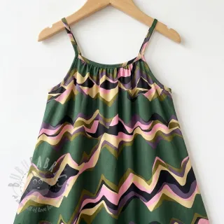 Bombažna tkanina SATIN Abstract waves dark green