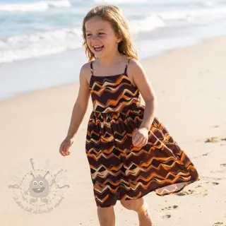 Bombažna tkanina SATIN Abstract waves dark brown