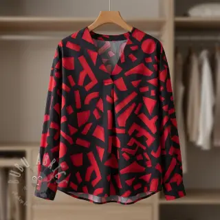 Bombažna tkanina SATIN Geometric dark red