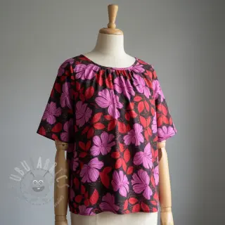 Bombažna tkanina SATIN Autumn flowers dark red