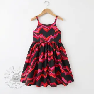 Bombažna tkanina SATIN Abstract waves dark red
