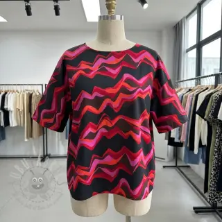 Bombažna tkanina SATIN Abstract waves dark red
