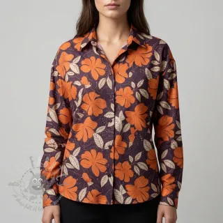 Bombažna tkanina SATIN Autumn flowers dark brown