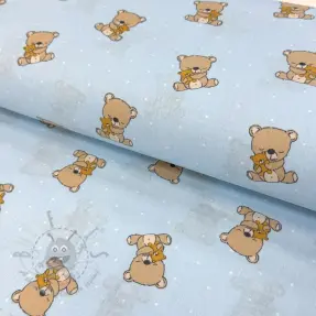 Bombažna tkanina Sweet bear light blue ORGANIC