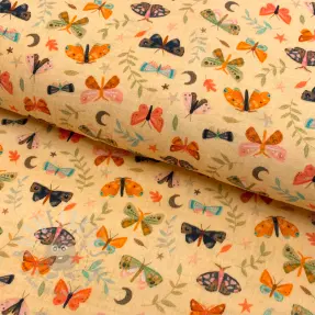 Dvoslojna gaza/muslin Butterflies soft yellow digital print