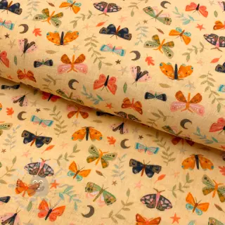 Dvoslojna gaza/muslin Butterflies soft yellow digital print