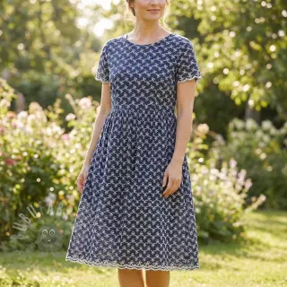 Bombažna tkanina EMBROIDERY Rosemary navy
