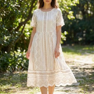 Bombažna tkanina EMBROIDERY Lilian beige