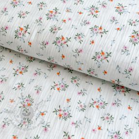 Dvoslojna gaza/muslin Flowers white ORGANIC