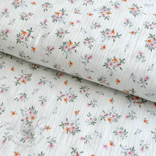 Dvoslojna gaza/muslin Flowers white ORGANIC