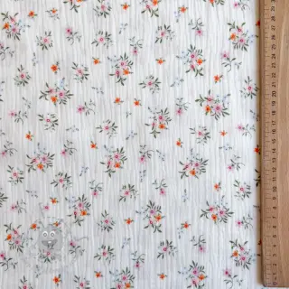 Dvoslojna gaza/muslin Flowers white ORGANIC