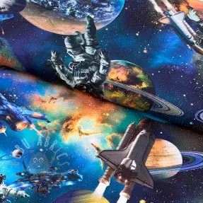 Bombažna tkanina Space navy digital print