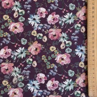 Bombažna tkanina Flowers Anabell dark purple digital print
