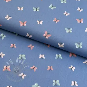 Bombažna tkanina Birds and butterflies blue ORGANIC