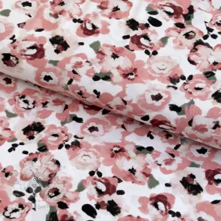 Viskoza POPLIN STRETCH Flowers white digital print